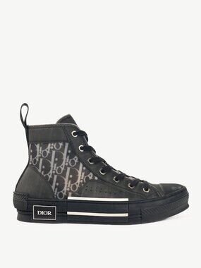 Christian Dior B23 Black Oblique-Canvas Lace-Up High-Top Sneakers